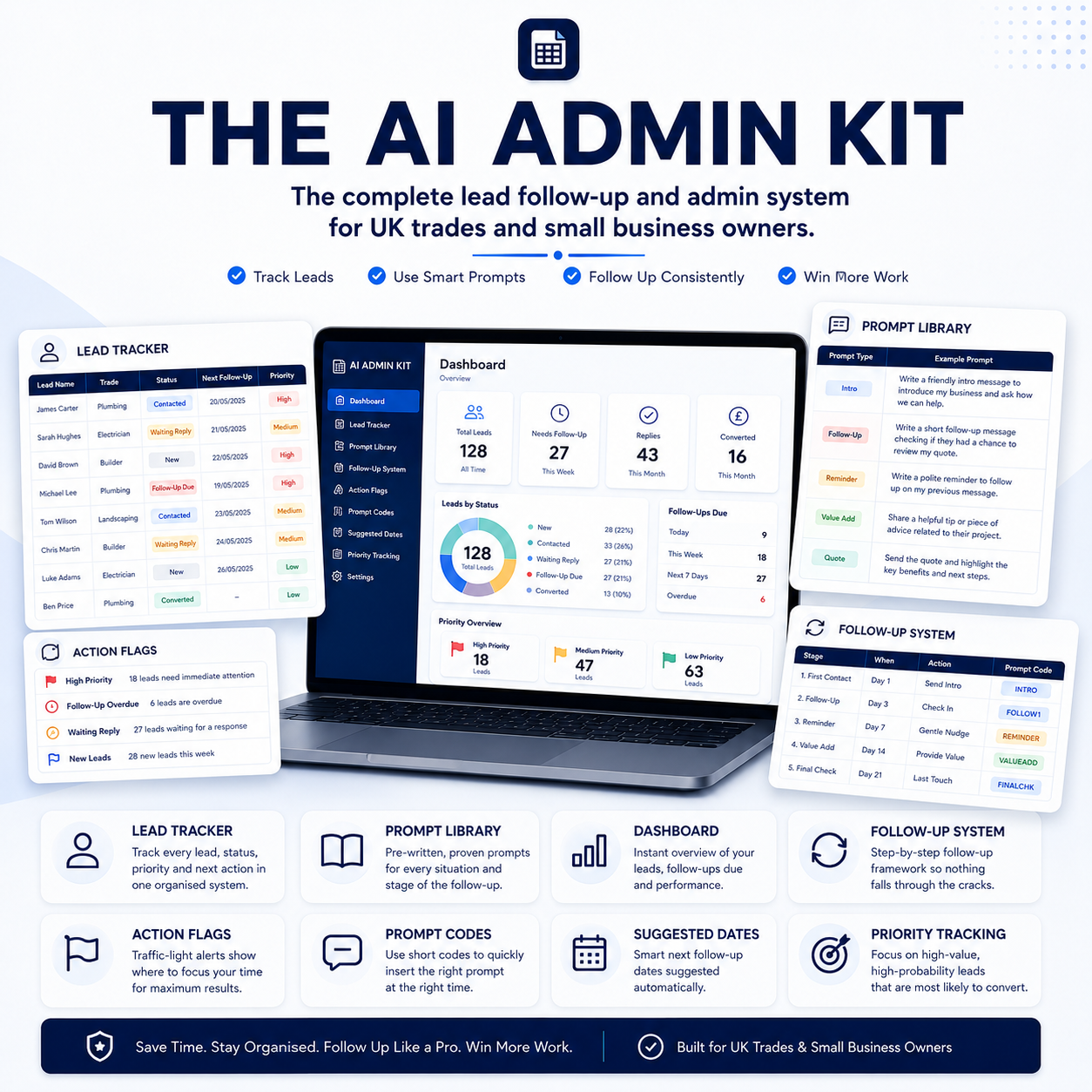 The AI Admin Kit dashboard and lead system